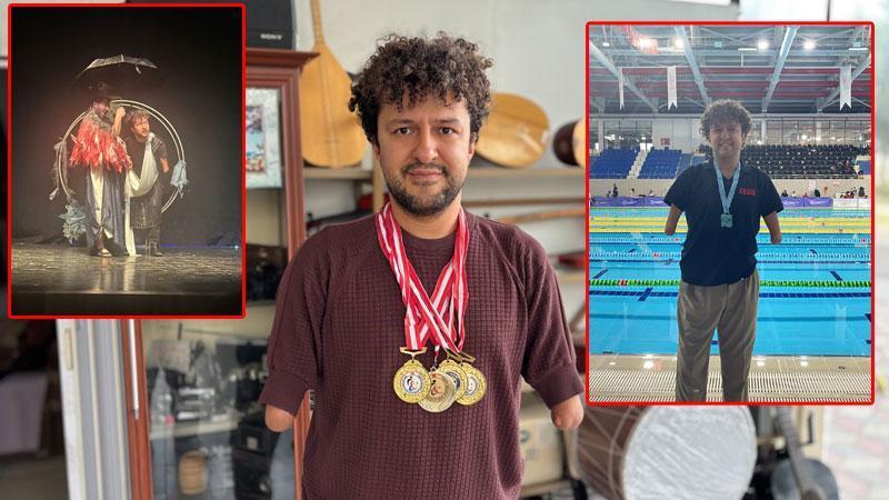 95 madalyalı Hamit, engelleri havuzda ve tiyatro sahnesinde aştı